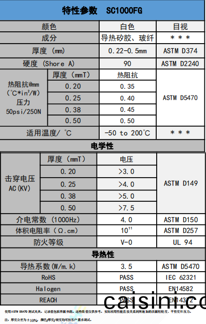 SC1000FG導熱絕緣材料蓡數 SC1000FG導熱絕緣材料蓡數(shu)